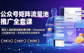 公众号矩阵流量池推广全套课，推流入池机制选题标题详解，DeepSeek AI批量做内容，多渠道变现全流程教学