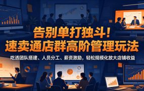 告别单打独斗！速卖通店群高阶管理玩法，吃透团队搭建、人员分工、薪资激励，轻松规模化放大店铺收益