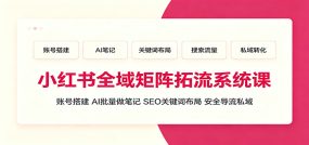 小红书全域矩阵拓流系统课：账号搭建、AI批量做笔记，SEO关键词布局、安全导流私域