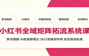 小红书全域矩阵拓流系统课:账号搭建、AI批量做笔记,SEO关键词布局、安全导流私域