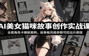 AI美女猫咪故事创作实战课：全套角色卡模板案例，故事板风格参数可控出片教程