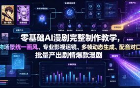 零基础AI漫剧完整制作教学，人物场景统一画风、专业影视运镜、多帧动态生成、配音对口型，批量产出剧情爆款漫剧