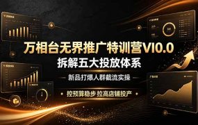 万相台无界推广特训营VI0.0，拆解五大投放体系，新品打爆人群截流实操，控预算稳步拉高店铺投产