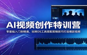 AI视频创作特训营：零基础入门到精通，玩转DS工具搭配剪辑技巧打造爆款视频