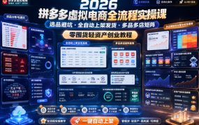 2026拼多多虚拟电商全流程实操课，选品避坑・全自动上架发货・多品多店矩阵，零囤货轻资产创业教程