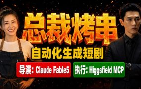 Claude Fable5担任导演+Higgsfield MCP落地执行｜《总裁烤串》真人质感短剧全自动AI生成全流程教学