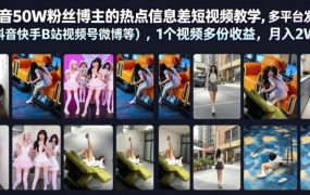 抖音50W粉丝博主的热点信息差教学，多平台发布(抖音快手B站视频号微博等)，1个视频多份收益，月入2W+