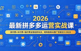 2026最新拼多多运营实战课，微付费+半付费+强付费全套起款玩法，矩阵叠券AI推广防断流3.0玩法