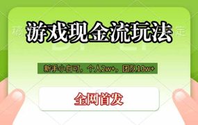 游戏现金流玩法，个人2w+，团队10w+，自己做老板