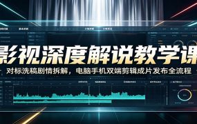 影视深度解说教学课：对标洗稿剧情拆解，电脑手机双端剪辑成片发布全流程