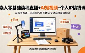 素人零基础读稿直播+AI短视频+个人IP搞钱课,从账号准备、涨粉制作到开播成交全流程实操教学