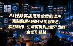 AI视频实战落地全案例课程，完整跑通AI视频从创意策划、素材制作、生成剪辑到批量产出的全创作链路