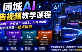 同城AI广告视频教学课程，从基础理论、分行业广告脚本、AI成片制作到同城引流闭环一站式讲透