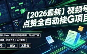 【2026最新】视频号点赞全自动挂G项目，双号日入700+，零基础保姆级教程(附全套工具)【揭秘】