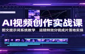 AI视频创作实战课:图文提示词系统教学,运镜特效分镜成片落地实操