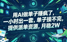 用AI做单子賺疯了，一小时出一套，单子接不完，提供派单资源，月稳2W【揭秘】
