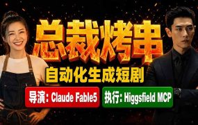 《总裁烤串》真人短剧全自动诞生！Claude Fable5 当导演，Higgsfield MCP 执行！