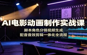 AI电影动画制作实战课：脚本角色分镜视频生成，配音音效剪辑一体化全流程