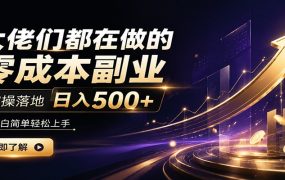 大佬们都在做的零成本副业，实操落地日入500+，小白一秒上手