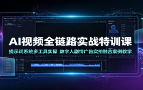 AI视频全链路实战特训课：提示词系统多工具实操，数字人剧情广告实拍融合案例教学