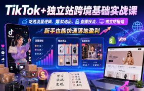 TikTok+独立站跨境基础实战课，吃透流量逻辑、爆款选品、直播投流与独立站搭建，新手也能快速落地盈利