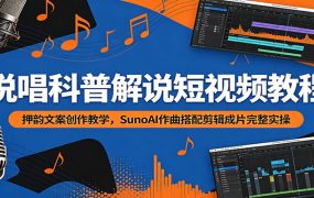 说唱科普解说短视频教程：押韵文案创作教学，SunoAI作曲搭配剪辑成片完整实操