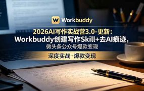 2026AI写作实战营3.0-更新：Workbuddy创建写作Skill+去AI痕迹，微头条公众号爆款变现