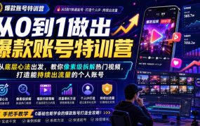从0到1做出爆款账号特训营，从底层心法出发，教你像素级拆解热门视频，打造能持续出流量的个人账号