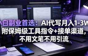小白副业首选：AI代写月入1-3W，附保姆级工具指令+接单渠道，不用文笔不用引流【揭秘】