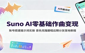 Suno AI零基础作曲变现:账号搭建提示词实操,音色克隆翻唱后期分发落地教程