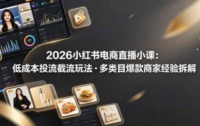 2026小红书电商直播小课，低成本投流截流玩法，多类目爆款商家经验完整拆解教学
