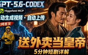 GPT-5.6 Codex+Higgsfield MCP：一条指令生成5分钟短剧并自动上传YouTube(油管)