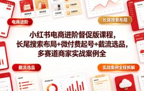 小红书电商进阶督促版课程，长尾搜索布局+微付费起号+截流选品，多赛道商家实战案例全程拆解