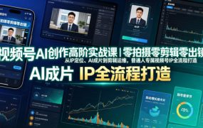 视频号AI创作高阶实战课｜零拍摄零剪辑零出镜，从IP定位、AI成片到剪辑运维，普通人专属视频号IP全流程打造