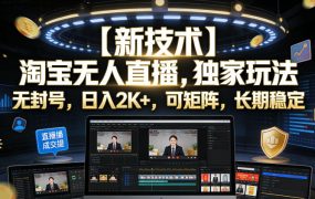 【新技术】淘宝无人直播，独家玩法，无封号，日入2K+，可矩阵，长期稳定【揭秘】