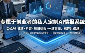 专属于创业者的私人定制AI情报系统，公众号·B站·抖音·每日情报·一站管理，把碎片信息变成可行动情报，让你更快发现项目、方法和机会