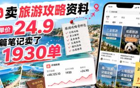 小红书卖旅游攻略资料，客单价24.9，20篇笔记卖了1930单！