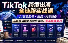TikTok跨境出海全链路实战课，AI赋能起号・选品・内容制作，从环境搭建到回款全流程，零基础賺美刀