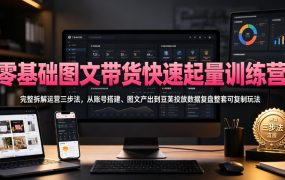 零基础图文带货快速起量训练营，完整拆解运营三步法，从账号搭建、图文产出到豆荚投放数据复盘整套可复制玩法