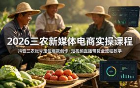 2026三农新媒体电商实操课程：抖音三农账号定位爆款创作，短视频直播带货全流程教学