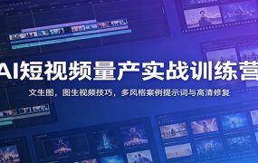 AI短视频量产实战训练营：文生图，图生视频技巧，多风格案例提示词与高清修复