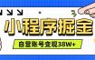 微信小程序掘金，团队自营小程序累计变现38W+，稳定运营三年，一部手机即可操作