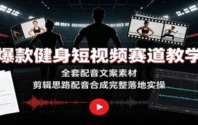 爆款健身短视频赛道教学：全套配音文案素材，剪辑思路配音合成完整落地实操